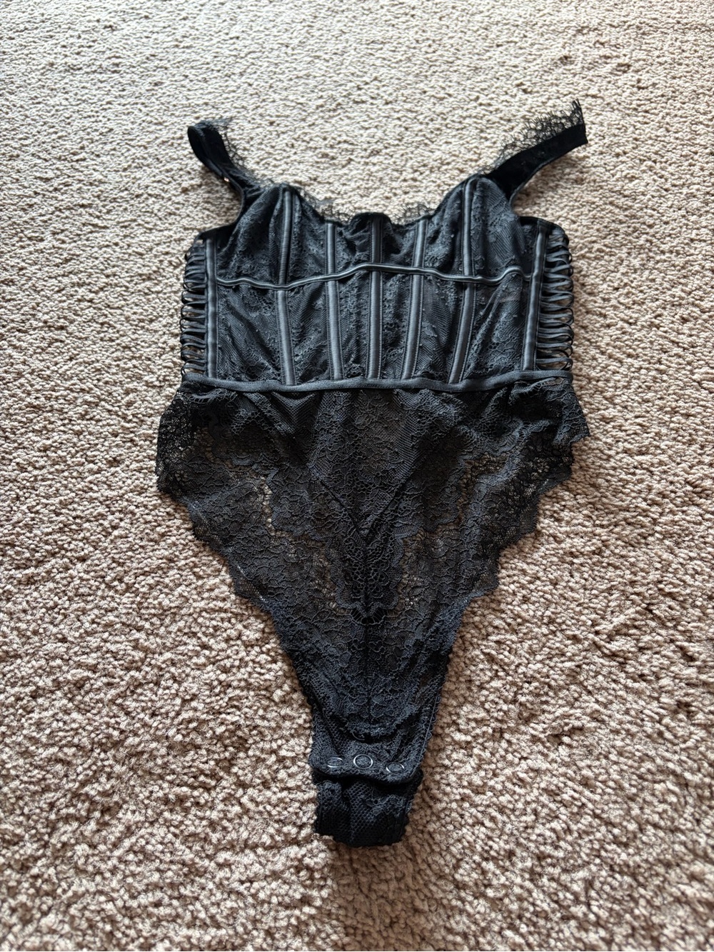 Black Lace Bodysuit Corset-Style